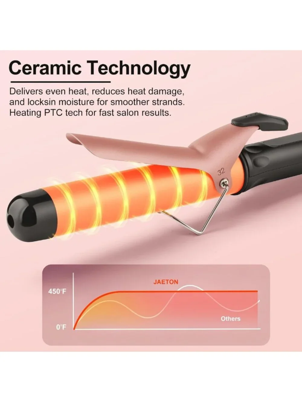 1 1/4-Inch Hair Curling Wand for Loose Curls, Adjustable 190-450℉ Temperature